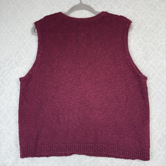 Vtg Sweater Vest Womens XL Burgundy Floral Embroidered Knit Grandma Cottage Boho - Picture 4 of 9